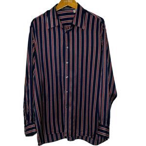 Bernini Platinum blue white striped silk button front shirt